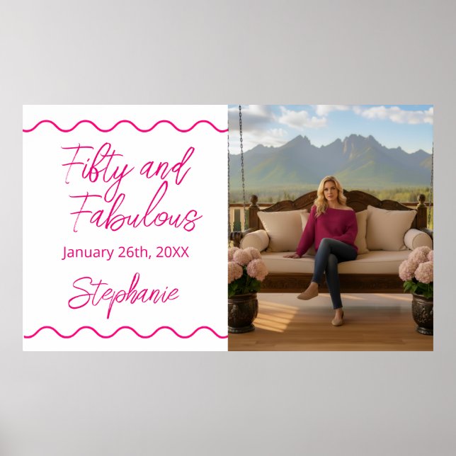 Fünfzig und Fantastisch Pink Script Banner Poster (Vorne)