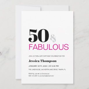 Fünfzig und Fantastisch Pink Typography 50. Geburt Einladung
