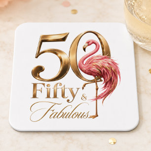 Fünfzig und fantastisch Rosa Flamingo 50. Geburtst Rechteckiger Pappuntersetzer