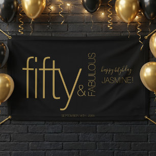 Fünfzig und Fantastisch Schwarzes Gold Glam Alles Banner