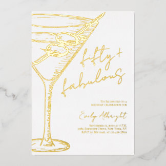 Fünfzig und Fantastisch Skript Line Art Gold Folieneinladung