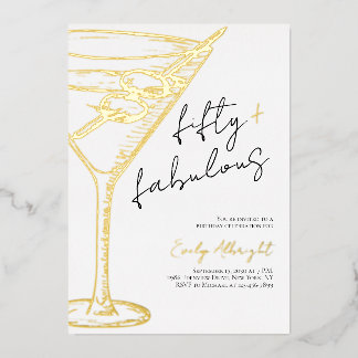 Fünfzig und Fantastisch Skript Line Art Gold Folieneinladung
