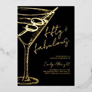 Fünfzig und Fantastisch Skript Line Art Gold Folieneinladung