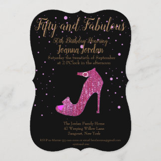 Fünfzig und üppig GirlySparkly Hot Pink Showtext Einladung