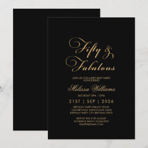 Fünfzig & üppiges Schwarzes Gold Elegant Einladung