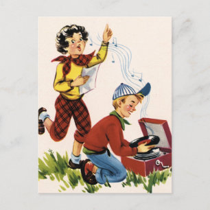 Fünfziger-Jahre-Platten abspielen Postkarte
