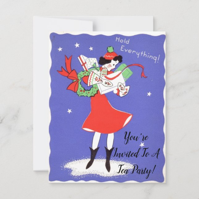 Fünfzigerjahre inspirierte Feiertags-Tee-Party Einladung (Vorderseite)