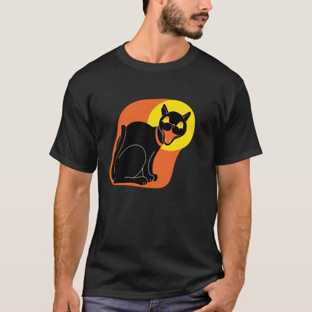 Fünfzigerjahre Katze und Mond-T - Shirt (Vorderseite)