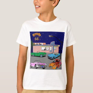Fünfzigerjahre Restaurant-Weg 66 und Vintage Autos T-Shirt
