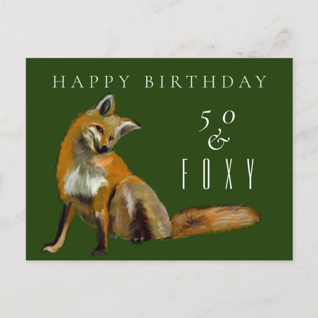 Fünfzigster Geburtstag Gruß von Rotfuchs fünfzig u Postkarte (Vorderseite)
