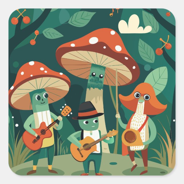 Funghi Funk Fest Quadratischer Aufkleber (Vorderseite)