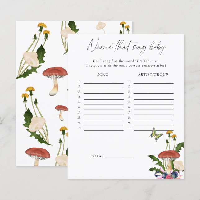 Fungi-Wald - Benennen Sie dieses Lied Baby-Duschsp (Vorne/Hinten)