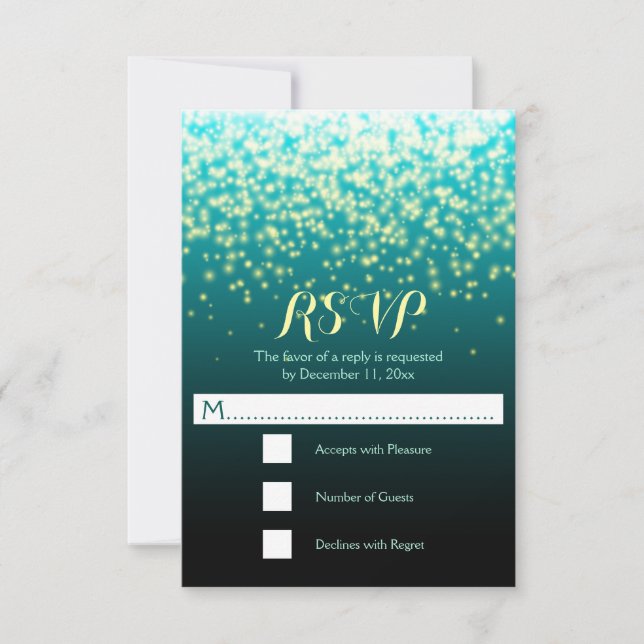 Funkellichter aquamarin blau und Aqua Hochzeit RSV RSVP Karte (Vorderseite)