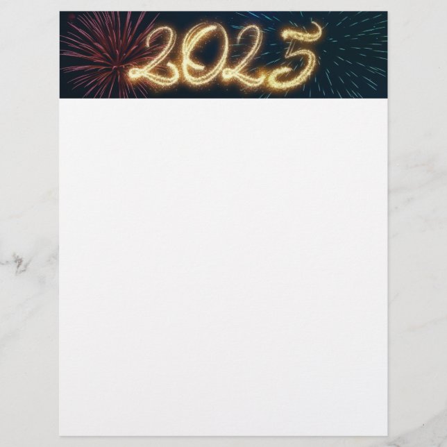 Funkeln 2025 Frohes neues Jahr Feuerwerk Briefbogen (Vorderseite)