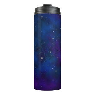 Funkeln auf blauem und Lila Raum-Hintergrund Thermosbecher
