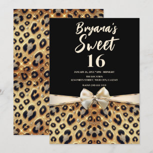 Funkeln Glamour Gold Schwarz Leoparden Druck Sweet Einladung