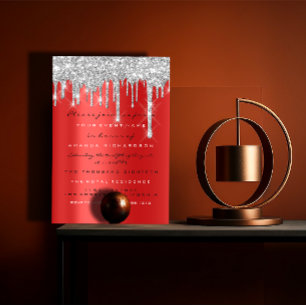 Funkeln Glitter Tropfen Silber Rot Grau  Braut 16. Einladung