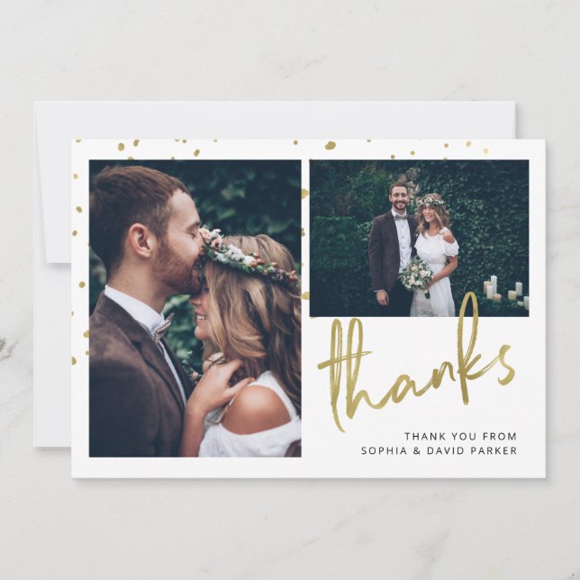 Funkeln| Hochzeit von zwei Fotos Dankeskarte (Vorderseite)