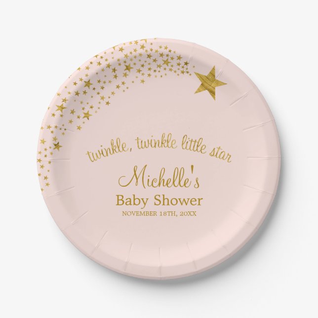 Funkeln kleine Sternschnuppen-Rosa-GoldBabyparty Pappteller (Vorderseite)