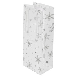 Funkeln-Schneeflocke - silbernes Grau u. Weiß Geschenktüte Für Weinflaschen