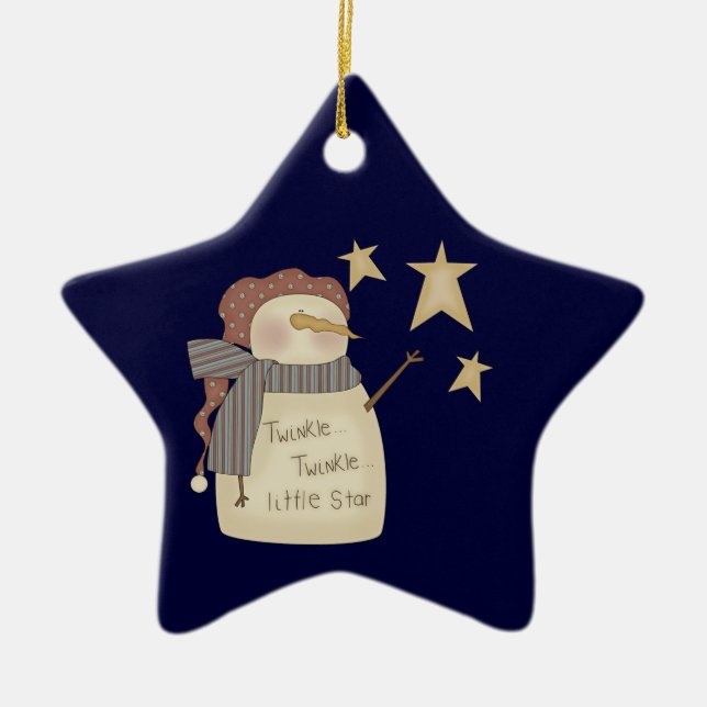 Funkeln-Stern-Schneemann-Weihnachtsverzierung Keramik Ornament (Vorne)