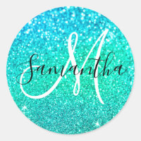 Funkelnd Aqua Green Mermaid Imitate Glitzer Monogr