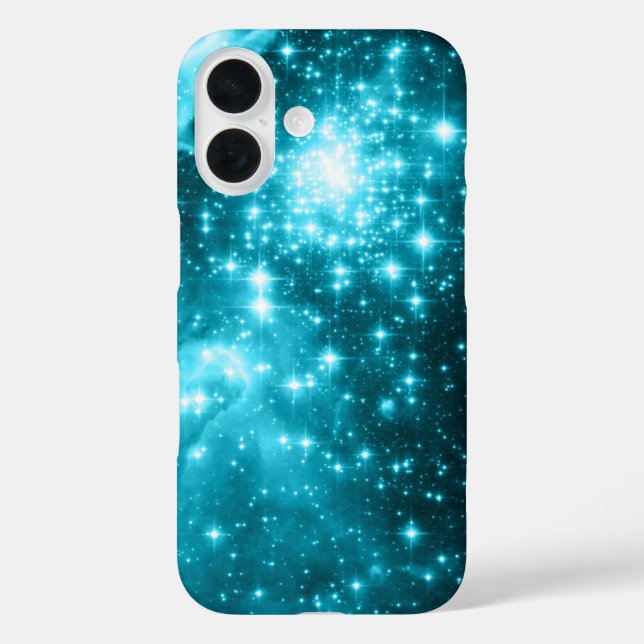 Funkelnd Aqua und Aquamarine Himmelsstars iPhone 16 Hülle (Rückseite)