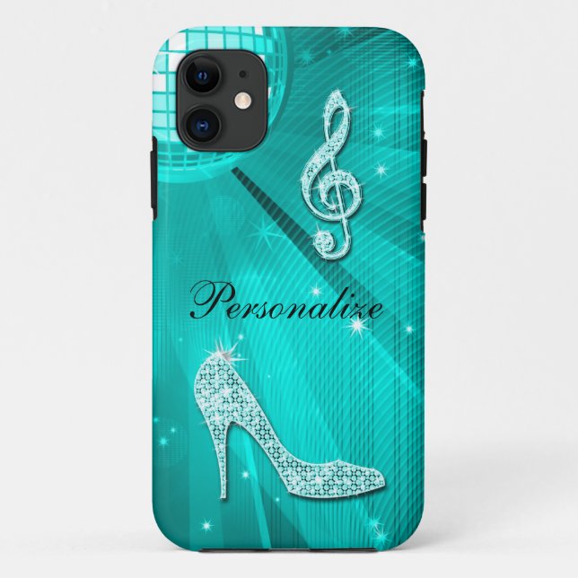 Funkelnd aquamarine Musik-Anmerkung u. Case-Mate iPhone Hülle (Rückseite)