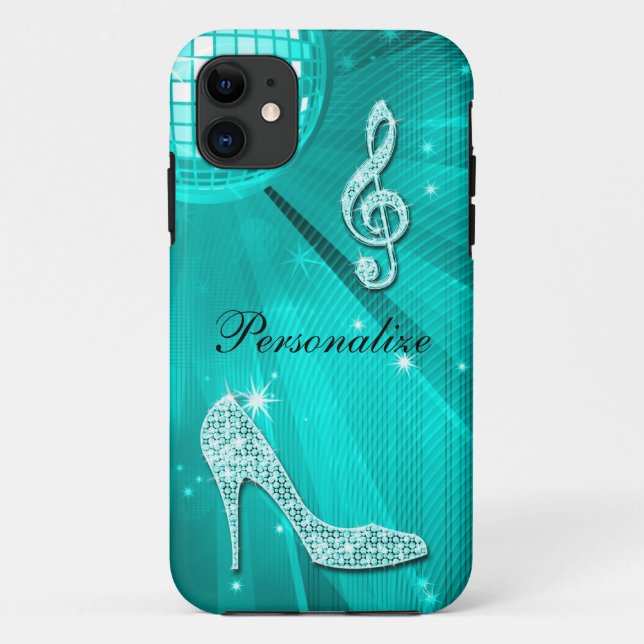 Funkelnd aquamarine Musik-Anmerkung u. Case-Mate iPhone Hülle (Rückseite)