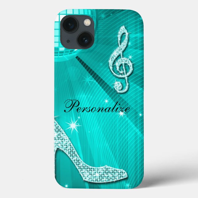 Funkelnd aquamarine Musik-Anmerkung u. Case-Mate iPhone Hülle (Rückseite)
