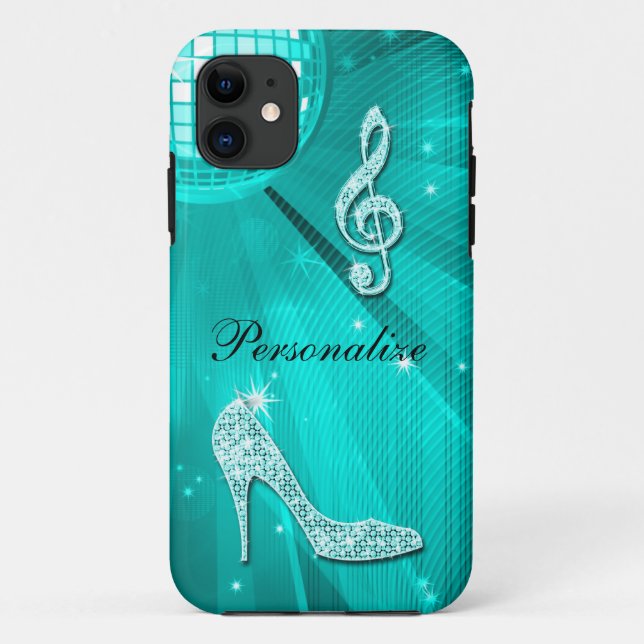 Funkelnd aquamarine Musik-Anmerkung u. Case-Mate iPhone Hülle (Rückseite)