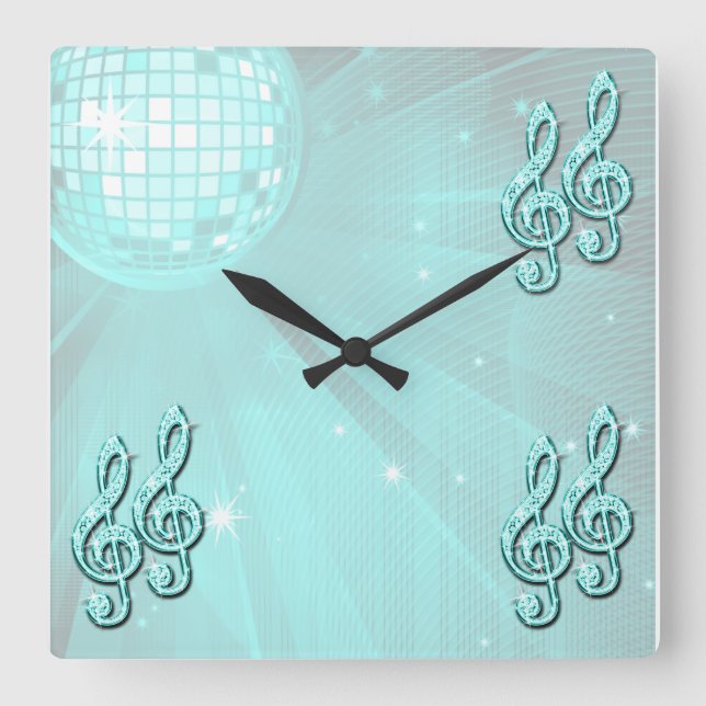 Funkelnd Aquamarine Musiknote Quadratische Wanduhr (Vorderseite)