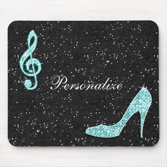 Funkelnd aquamarine Musiknote u. Stilett-Ferse Mousepad (Vorne)