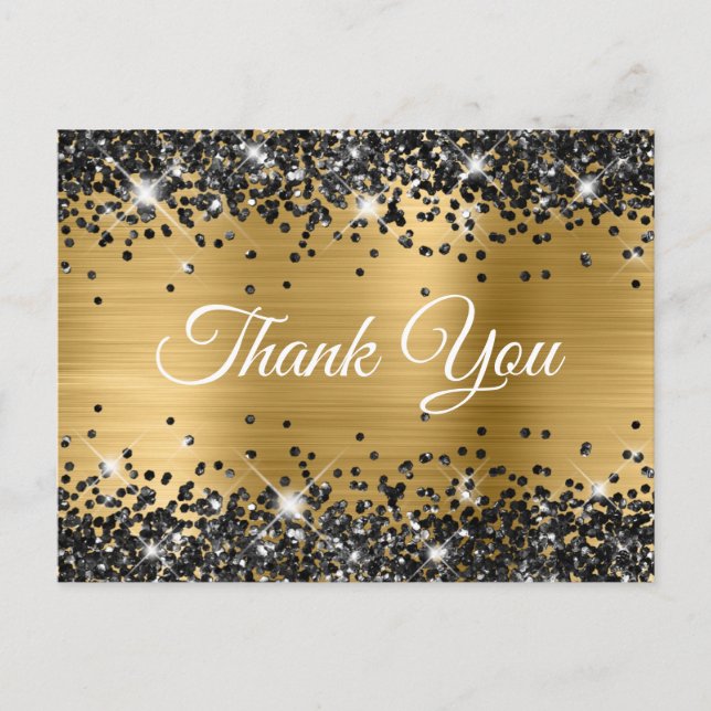 Funkelnd Black Glitzer Gold Foil Vielen Dank Postkarte (Vorderseite)