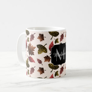 Funkelnd Blätter fallen Herbst Glitzern Monogramm Kaffeetasse