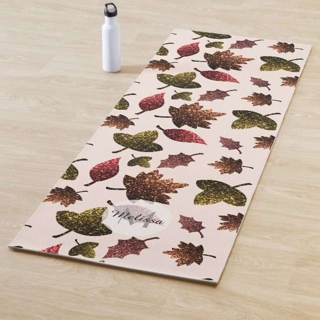 Funkelnd Blätter fallen Herbst Glitzern Monogramm Yogamatte (Beispiel)