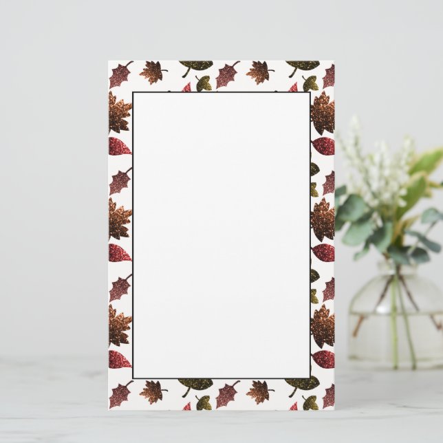 Funkelnd Blätter fallen herbstliche Glitzern ab Briefpapier (Stehend Vorderseite)
