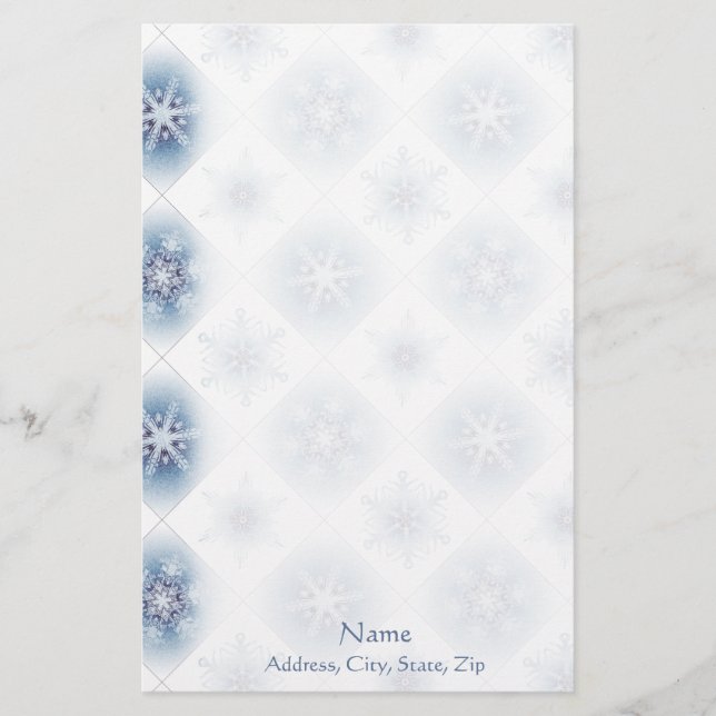 Funkelnd blaue Schneeflocken Briefpapier (Vorderseite)