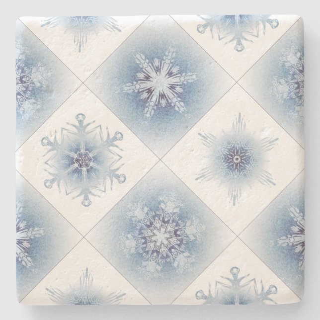 Funkelnd blaue Schneeflocken Steinuntersetzer (Vorderseite)