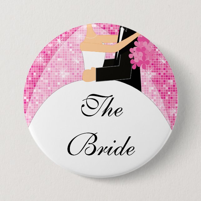 Funkelnd Braut-Brautparty-Knopf-/Button-Rosa Button (Vorderseite)