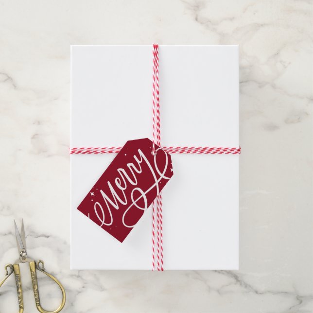 Funkelnd Bubbly Script Merry Holiday Geschenkanhänger (Mit Garn)