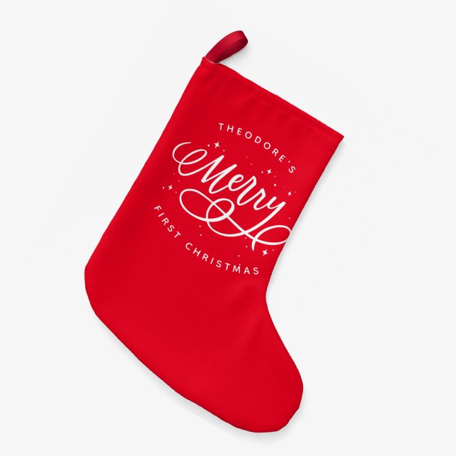 Funkelnd Bubbly Script Merry Holiday Kleiner Weihnachtsstrumpf (Vorderansicht (hängend))