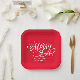 Funkelnd Bubbly Script Merry Holiday Pappteller