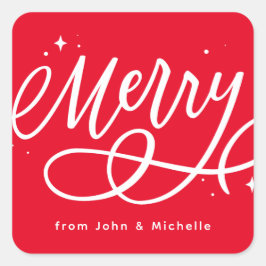 Funkelnd Bubbly Script Merry Holiday Quadratischer Aufkleber