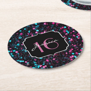 Funkelnd bunter rosa und blauer Mosaik Bonbon 16 Runder Pappuntersetzer