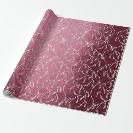 Funkelnd Burgundy Laurel Floral Silver Diamonds Geschenkpapier