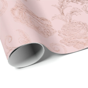 Funkelnd Diamanten erröten Damast-rosa Rosen-Gold Geschenkpapier