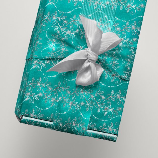 Funkelnd Diamanten Silbergraues Aquamarines Tiffan Geschenkpapier (Sparkly Diamonds Silver Gray Teal Blue Glass Wrapping Paper)