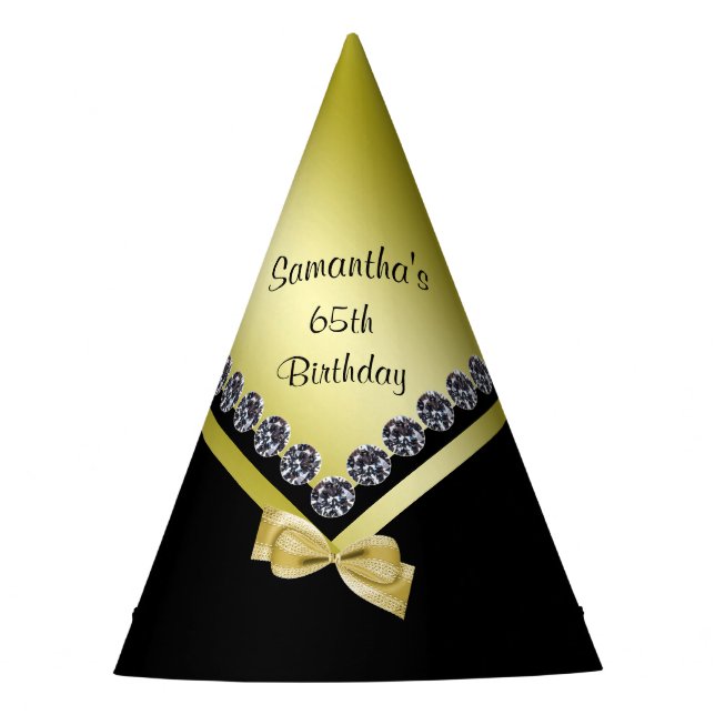 Funkelnd Diamanten u. Goldbogen-65. Geburtstag Partyhütchen (Vorderseite)