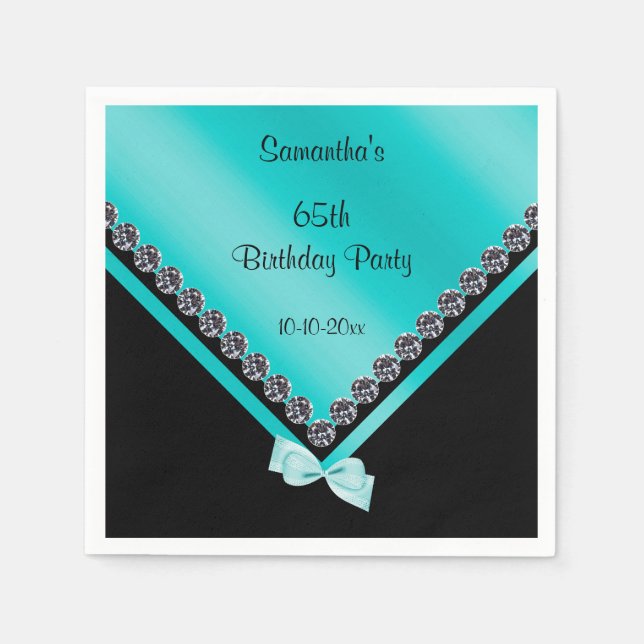 Funkelnd Diamanten und Aquamariner Bow 65. Geburts Serviette (Vorderseite)